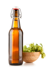 Beer bottle on white background