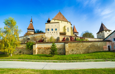 Fototapeta na wymiar Beautiful medieval architecture of Biertan fortified church in Sibiu, Romania protected by Unesco World Heritage Site