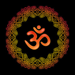 Fire abstract circular pattern and the sacred symbol Om, vector