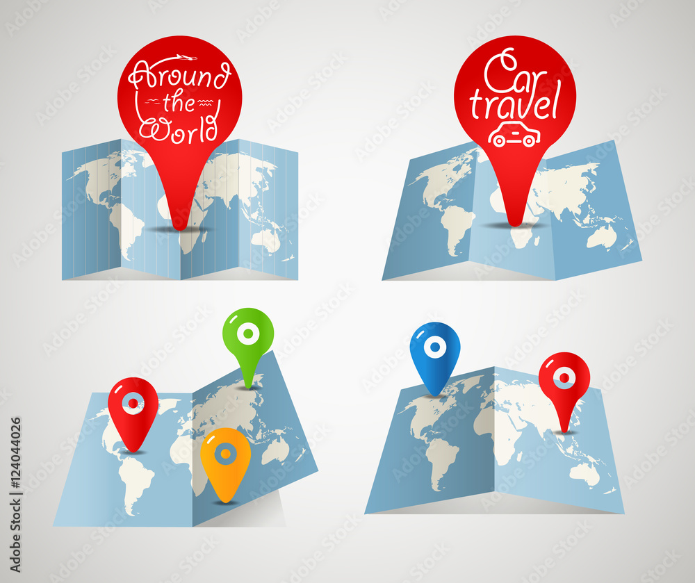 Leinwandbilder world map with color pins vector collection. design elements