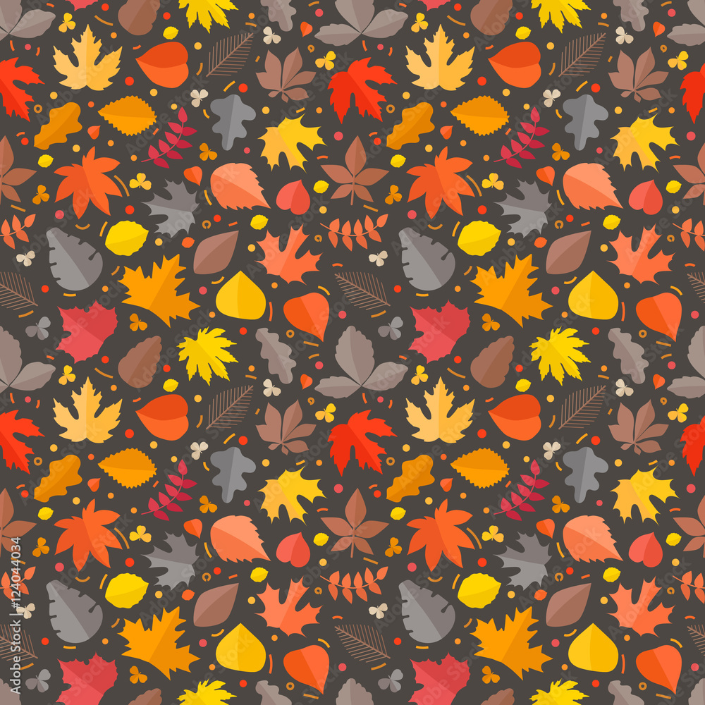 Poster autumn seamless vector pattern. fall leaves collection