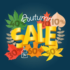 Autumn sale advirtising banner. Shopping special offer template.