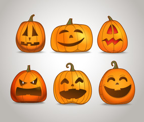 Different color pumpkins silhouettes vector set