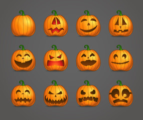 Different color pumpkins silhouettes vector set