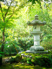 Stone Japanese Lantern in the green garden