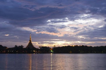 Fototapeta premium Silhouette sunset at twilight Khon Kaen, Thailand