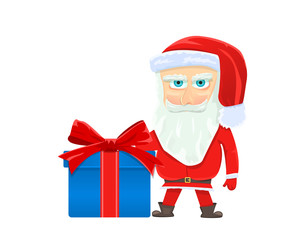 Santa Claus with gift on a white background.