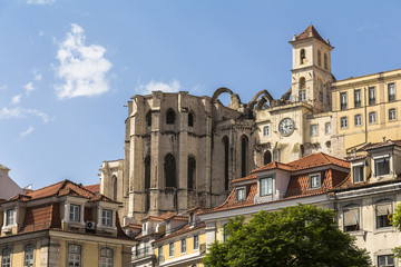 View from rossio square on Cathedral in Lisbon
