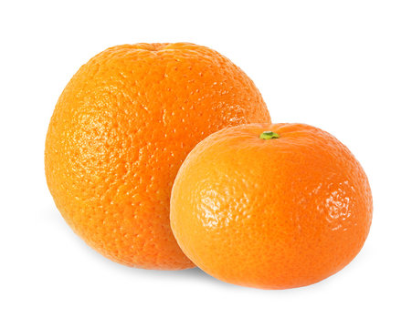 whole tangerine and orange fruits  isolated on white background with clipping path
