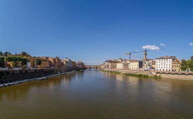 Fototapeta na wymiar View from the Bridge Alle Grazie Bridge at Vecchio in Florence
