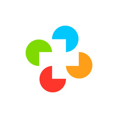 Isolated abstract colorful cross round medical logo. Religious sign. Doctor's office emblem. Ambulance label. First aid symbol. Plus button. Vector cross illustration.