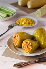 Stuffed peppers and corn grains