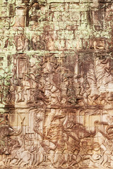 Details of stone carvings at Bayon Temple in Angkor Thom, Cambod