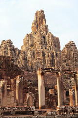 Bayon Temple at sunset, Angkor Wat, Cambodia. Vertical shot