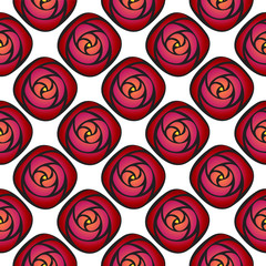 Seamless background, red roses flower square form. Vector illustration.