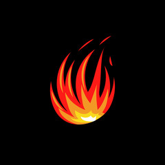 Isolated abstract red and orange color fire flame logo on white background. Campfire logotype. Spicy food symbol. Heat icon. Hot energy sign. Vector illustration.