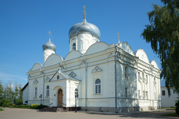 Fototapeta na wymiar St. Basil's Cathedral Zverin Monastery in Veliky Novgorod, sunny july day. Russia