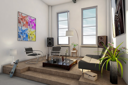 Loft, Apartment, Wohnung 3D-Simulation