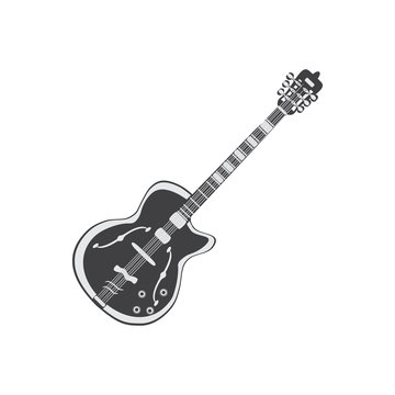 Black and white electric Guitar, vector illustration