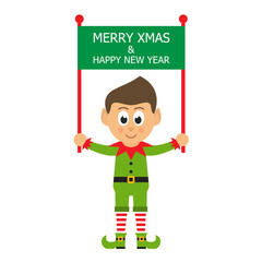 cartoon christmas elf with poster