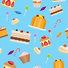 Sweets and candies seamless pattern flat style vector illustration