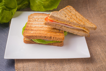 fresh sandwich on a white plate with texture