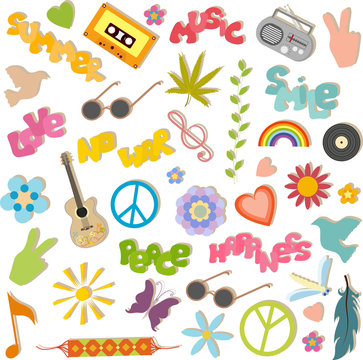 set of vector icons with the symbol of the hippie isolated on white background