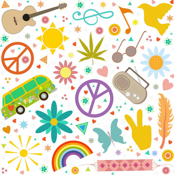 hippie peace symbol, bus, music, love, no war