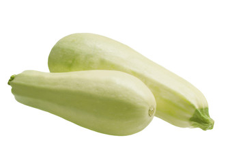Two green zucchini, isolated on white background. Ingredients for cooking