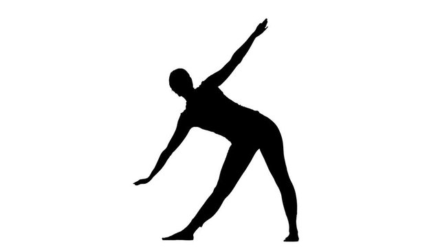 Girl shows the pose triangle. Silhouette