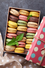 Colorful macaroons in a box