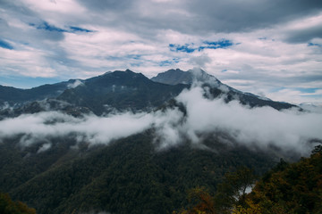 High mountains and clouds, beautiful nature landscape