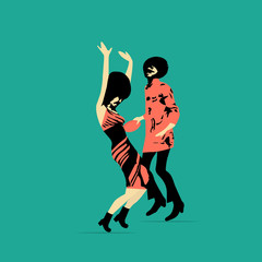 Dancing funk couple. Party time. Vector illustration - obrazy, fototapety, plakaty