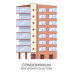 Condominium building, real estate sign in flat style. Vector illustration.