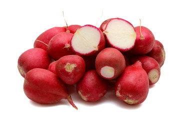 Fresh Red Radishes Isolated on White Background

