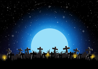 Fototapeta na wymiar Halloween graveyard with moon background vector illustration