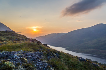 Beautiful sunset at Loch leven in Scotland, Great Brittain