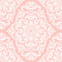 Damask vector classic pink and white pattern. Seamless abstract background with repeating elements