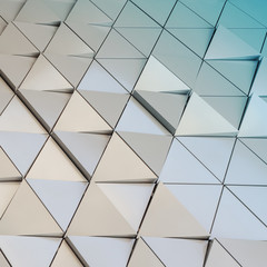 Abstract 3D illustration of modern aluminum ventilated facade of triangles
