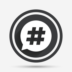 Hashtag speech bubble sign icon.