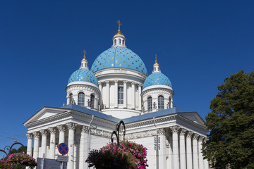 Fototapeta na wymiar Holy Trinity Izmailovo Cathedral in Troitsky Prospect in Saint Petersburg.Russia 
