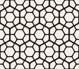 Vector Seamless Black And White Geometric Hexagon Rounded Grid Pattern