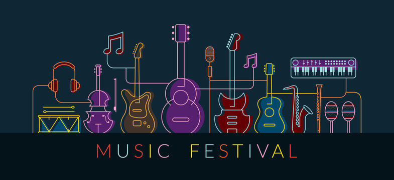 Music Instruments Objects Background, Line Design, Festival, Event, Live, Concert