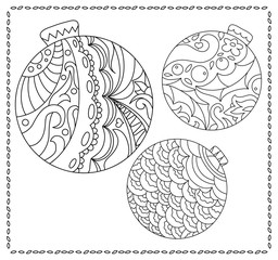 Adult or teen coloring page with Christmas or New Year doodle illustration.