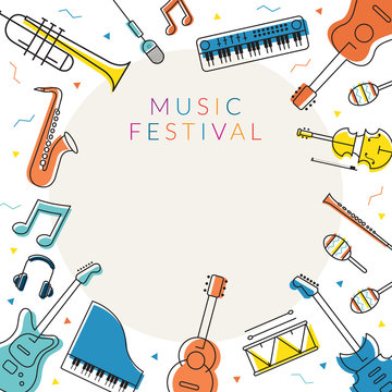 Music Instruments Objects Frame, Line Design, Festival, Event, Live, Concert
