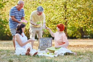 Glückliche Senioren beim Picknick
