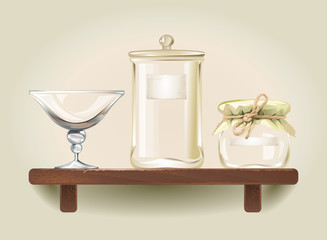 Vector illustration of empty glass jars and a bowl