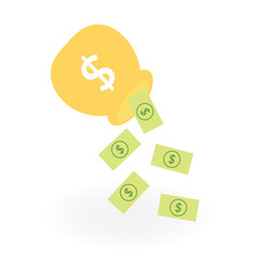 Money bag concept by Banknotes are dropping out of the Money bag