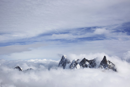 Mountain Peaks Above The Clouds; Chamonix, France