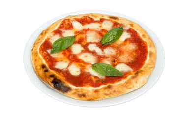 Pizza with cheese and tomato sauce. Pizza on a white background.